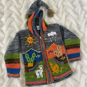 INKA’s ARTS Peruvian Knit Children’s Sweater w/ Darling Appliquéd Outdoor Scene.
